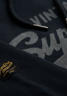 Superdry Vintage Logo Classic Hoodie in Eclipse Navy hood and logo detail