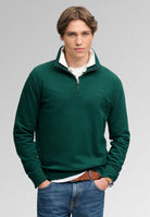 Superdry Essential Serif Logo Half Zip in Varsity Green on model