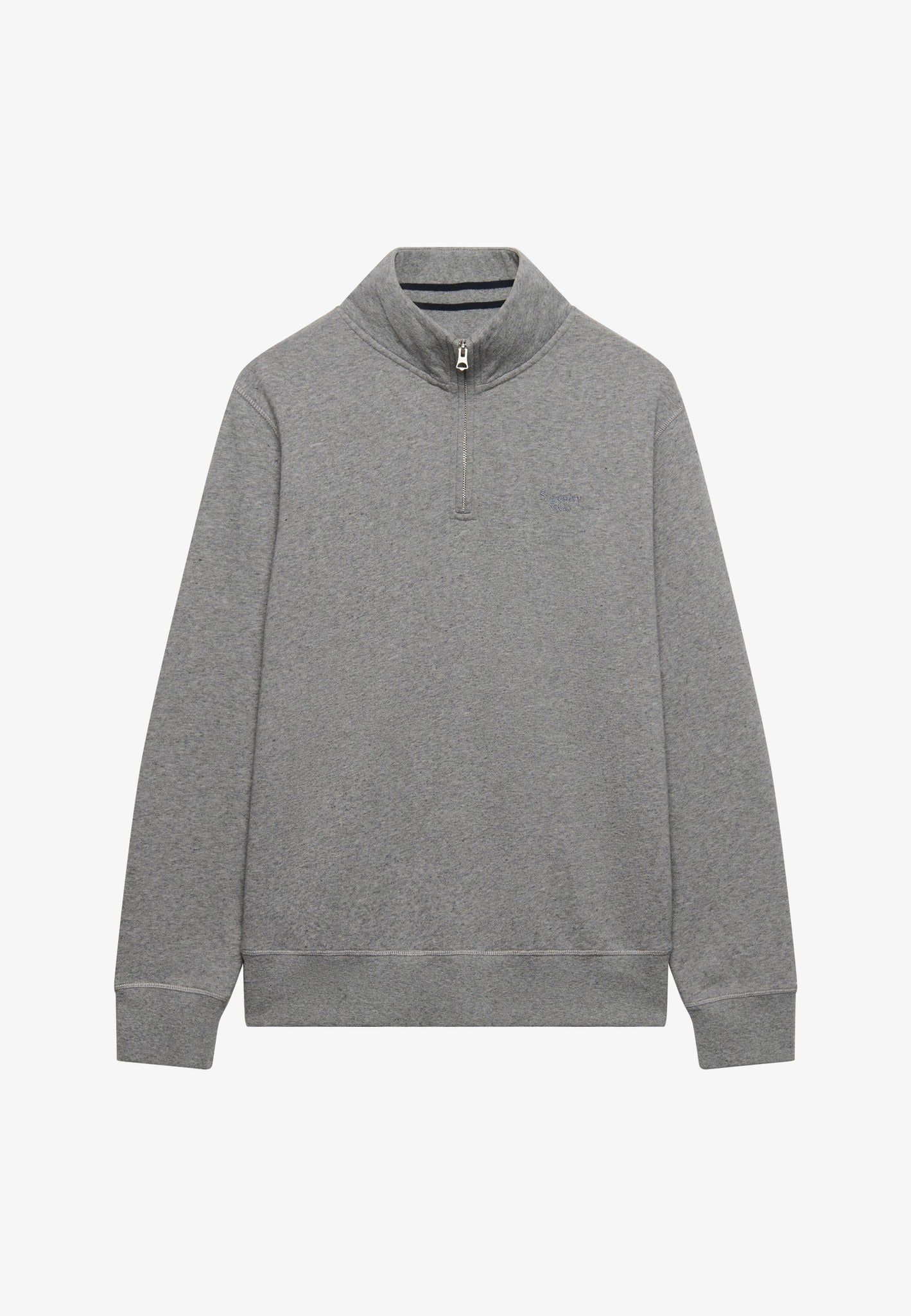 Superdry Essential Serif Logo Half Zip in Dark Vintage Grey Marl angled view