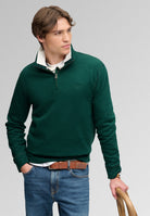 Superdry Essential Serif Logo Half Zip in Varsity Green angled view on model