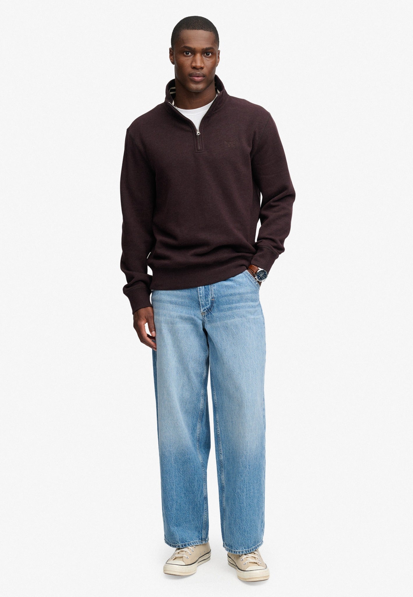 Superdry Essential Serif Logo Half Zip in Heritage Port Marl full length view