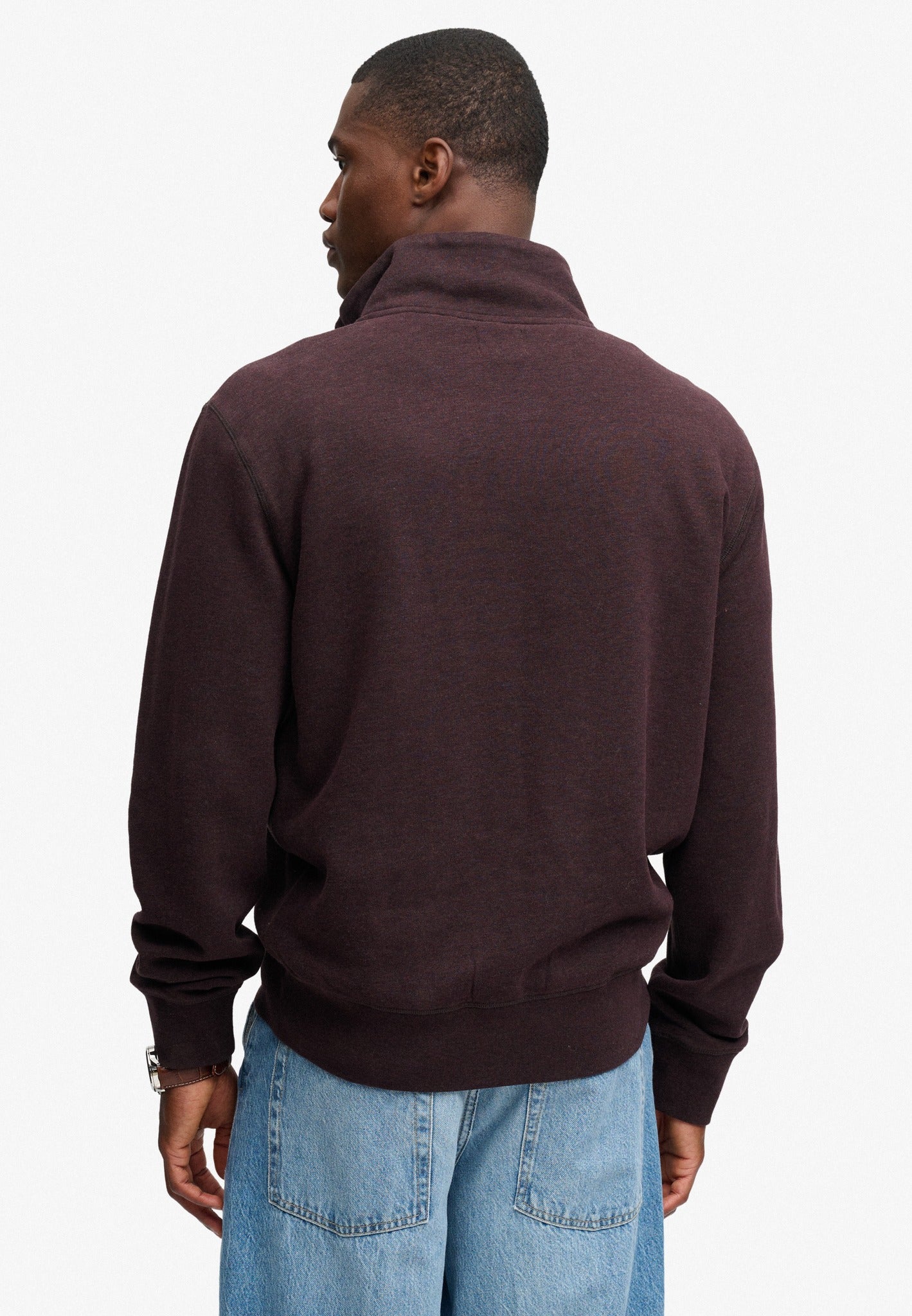Superdry Essential Serif Logo Half Zip in Heritage Port Marl back view on model