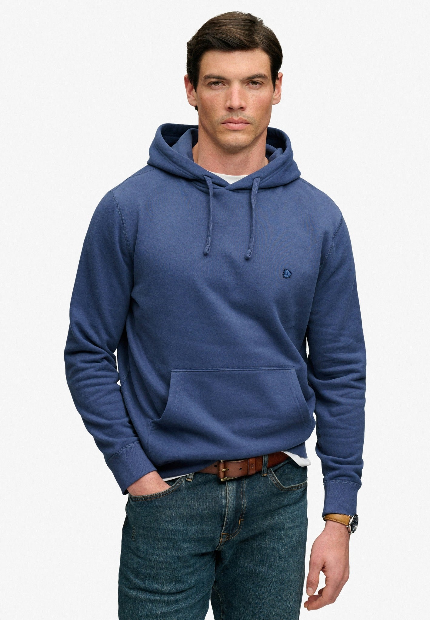 Superdry Essential Sdco Logo Hood in Hampton Blue front model view