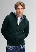 Superdry Essential Sdco Logo Ziphood in Heritage Dark Pine Green half model view