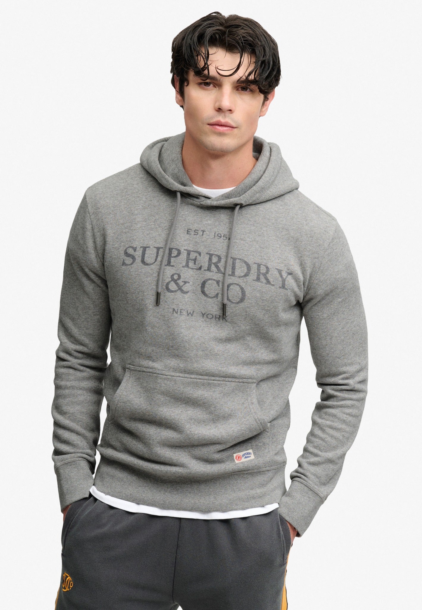 Superdry 1954 Company Relaxed Hood in Dark Vintage Grey Marl front model view