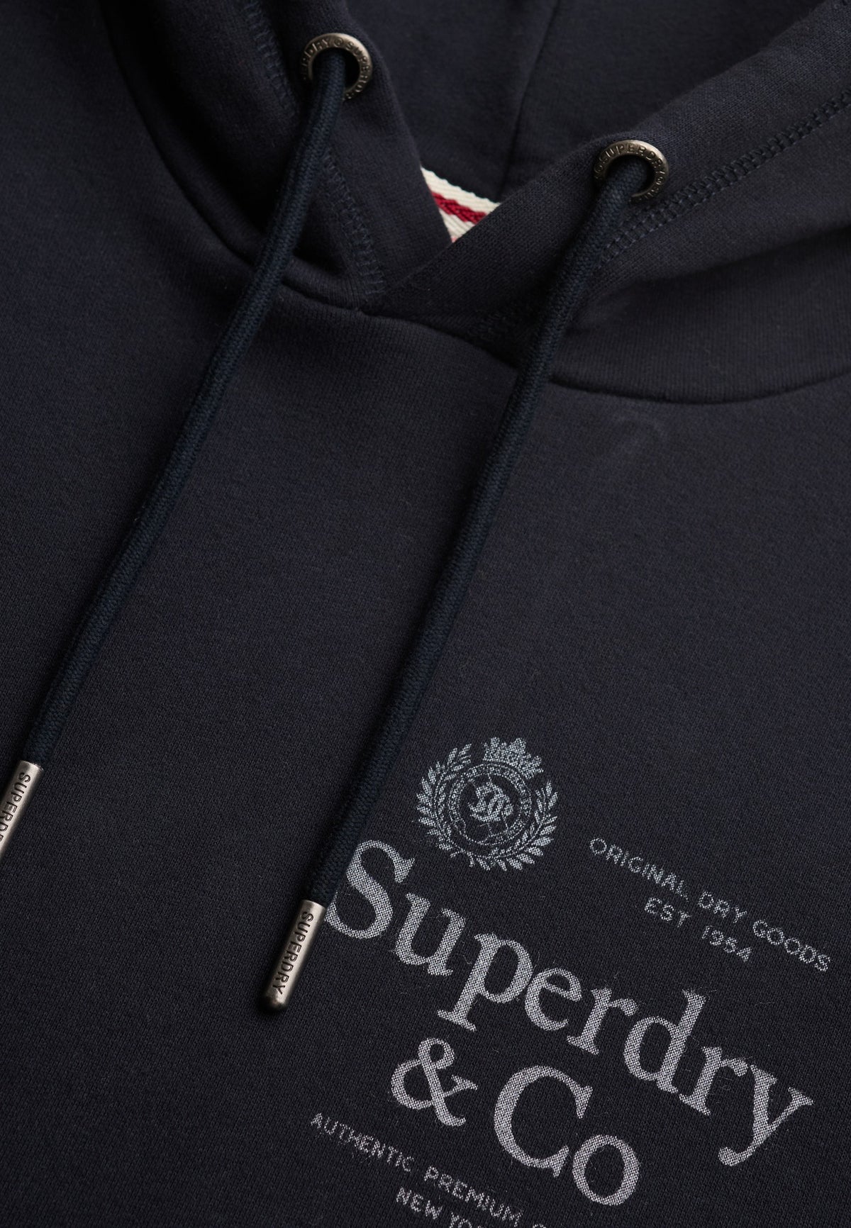 Superdry 1954 Company Relaxed Hoodie in Dark Navy hood and logo detail