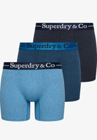 Superdry & Co Boxer Triple Pack in Navy Marl/Indigo Marl/Bluegrit front product view