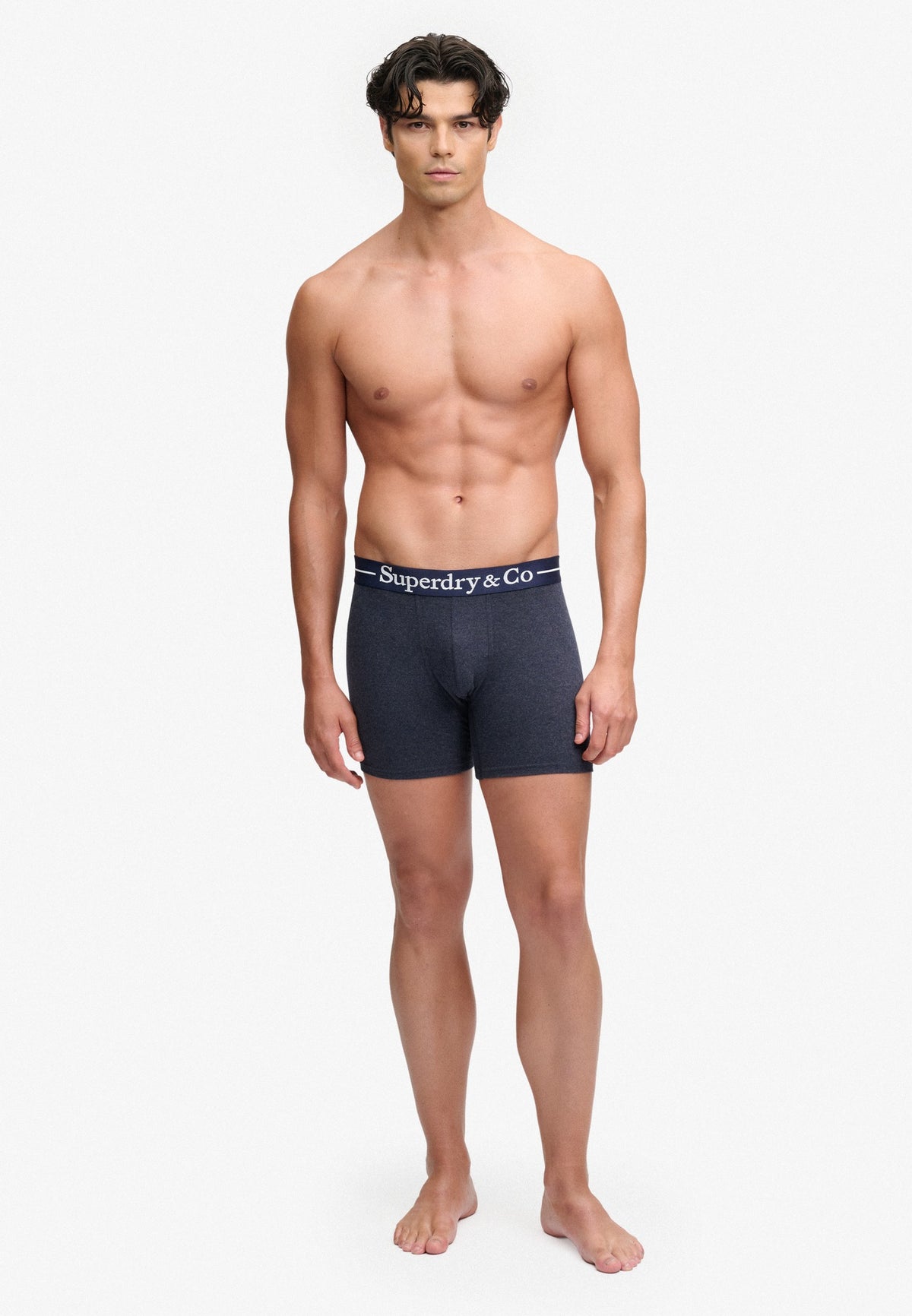 Superdry & Co Boxer Triple Pack in Navy Marl/Indigo Marl/Bluegrit full length model view