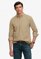 Superdry Classic Needle Cord Shirt in Stone Wash Taupe Brown front model view