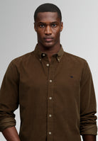 Superdry Classic Needle Cord Shirt in Winter Twig Beige on model