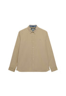 Superdry Classic Needle Cord Shirt in Stone Wash Taupe Brown angled view