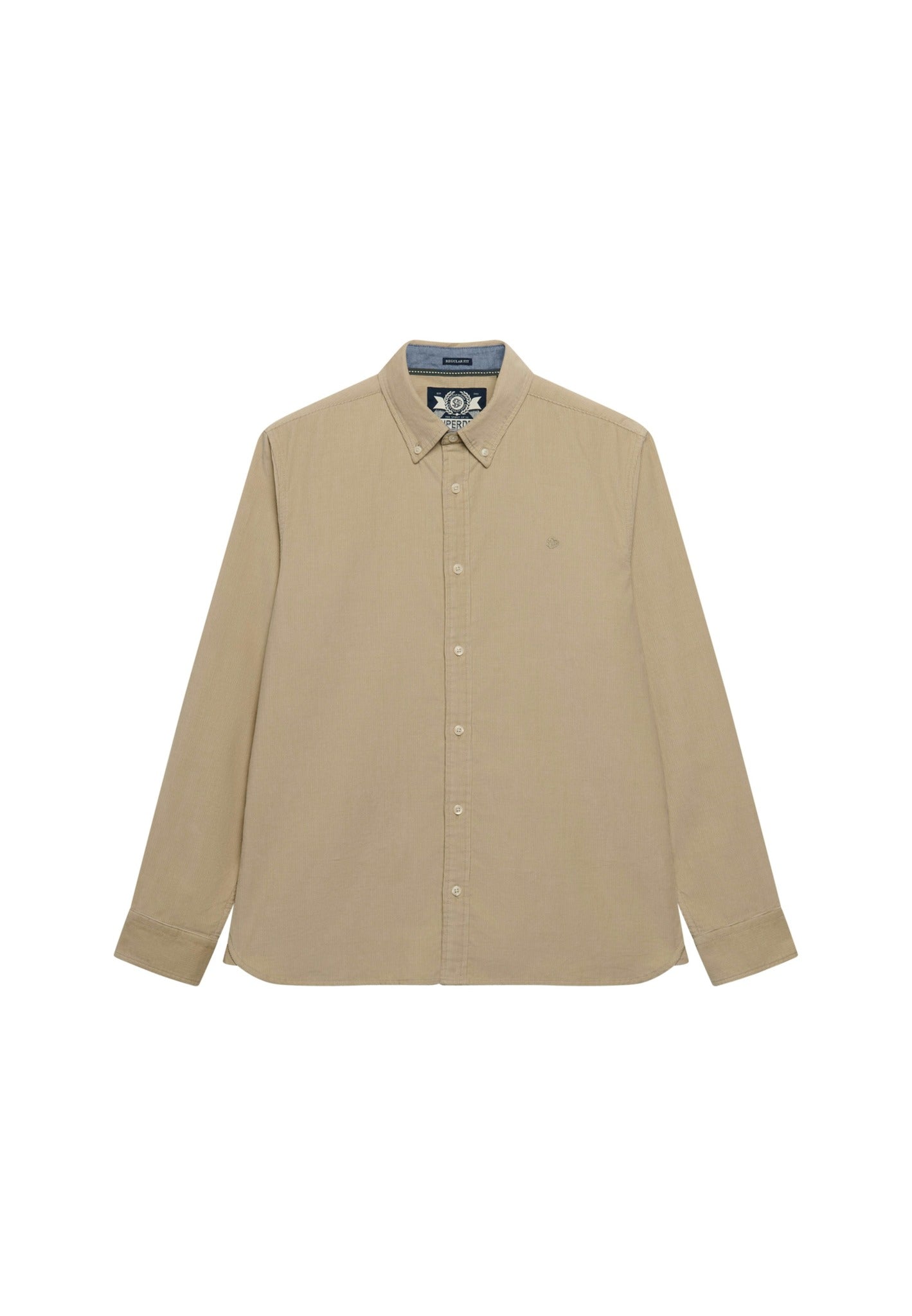 Superdry Classic Needle Cord Shirt in Stone Wash Taupe Brown angled view