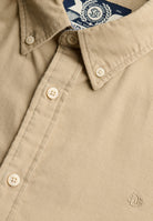 Superdry Classic Needle Cord Shirt in Stone Wash Taupe Brown corduroy collar and button placket detail