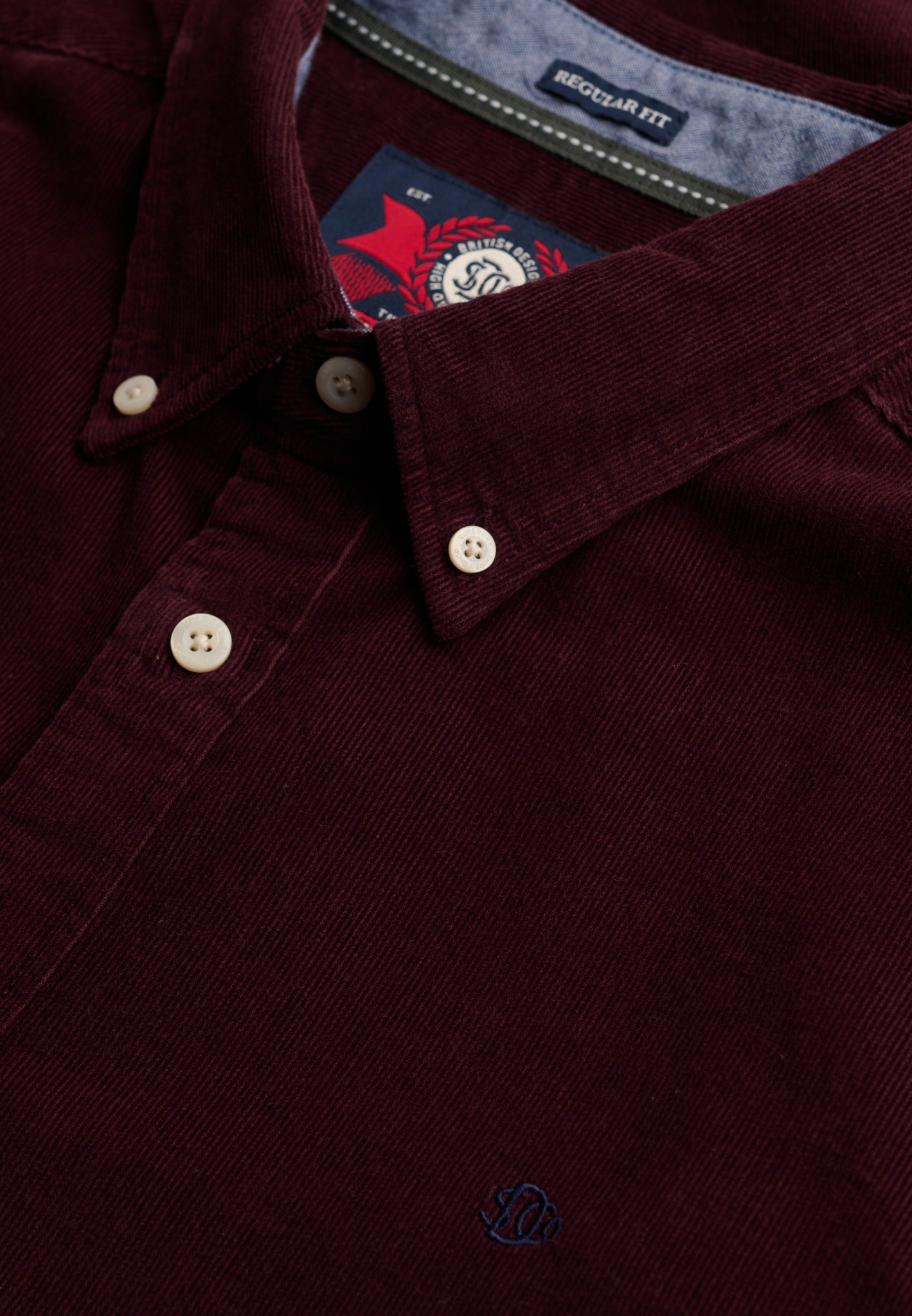 Superdry Classic Needle Cord Shirt in Winter Port collar and cord texture detail