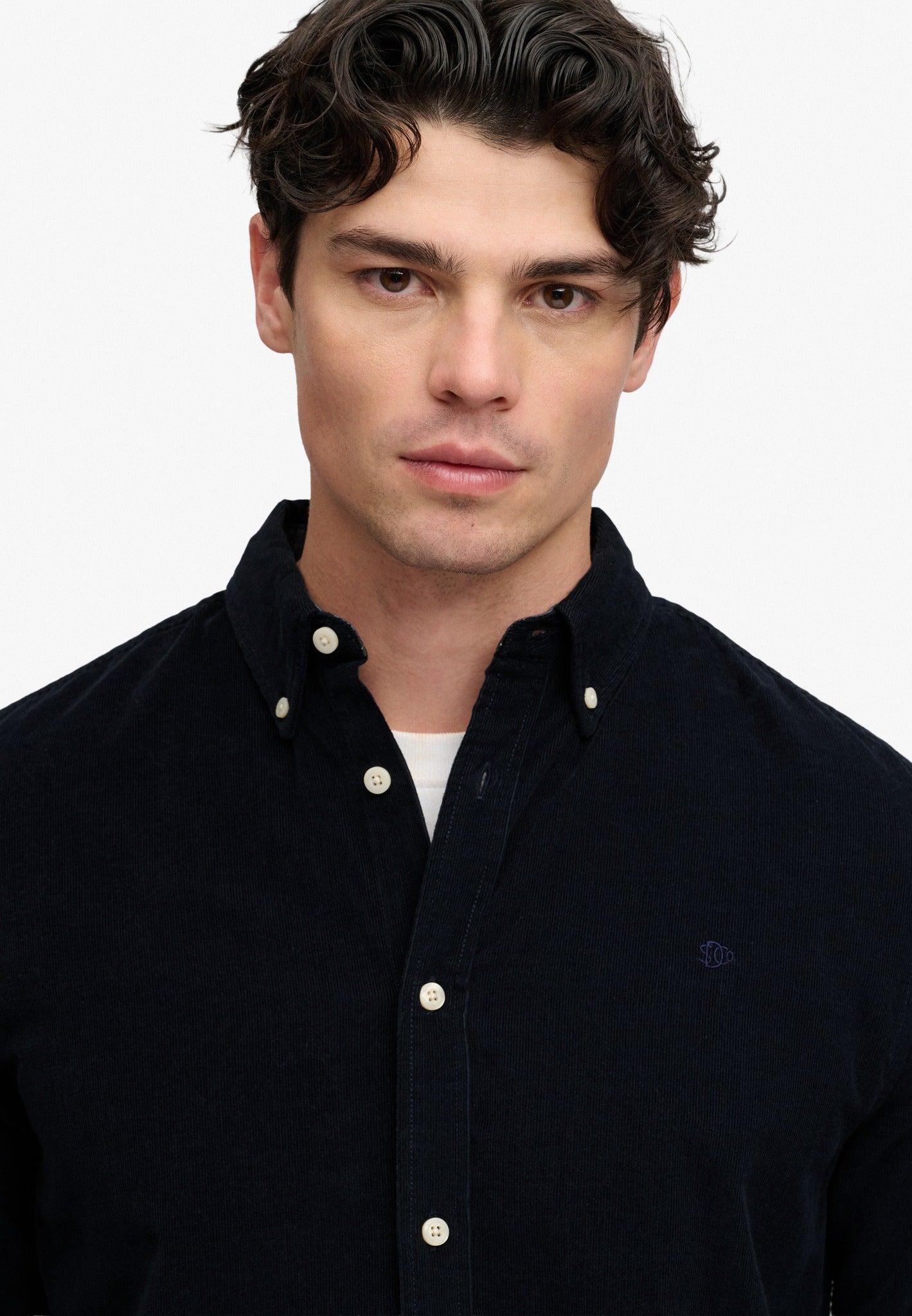 Superdry Classic Needle Cord Shirt in Rich Navy upper body view