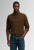 Superdry Classic Needle Cord Shirt in Winter Twig Beige upper body view