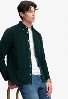 Superdry Classic Needle Cord Shirt in Eagle Green upper body view