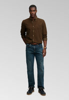 Superdry Classic Needle Cord Shirt in Winter Twig Beige full length view