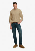 Superdry Classic Needle Cord Shirt in Stone Wash Taupe Brown full length model view