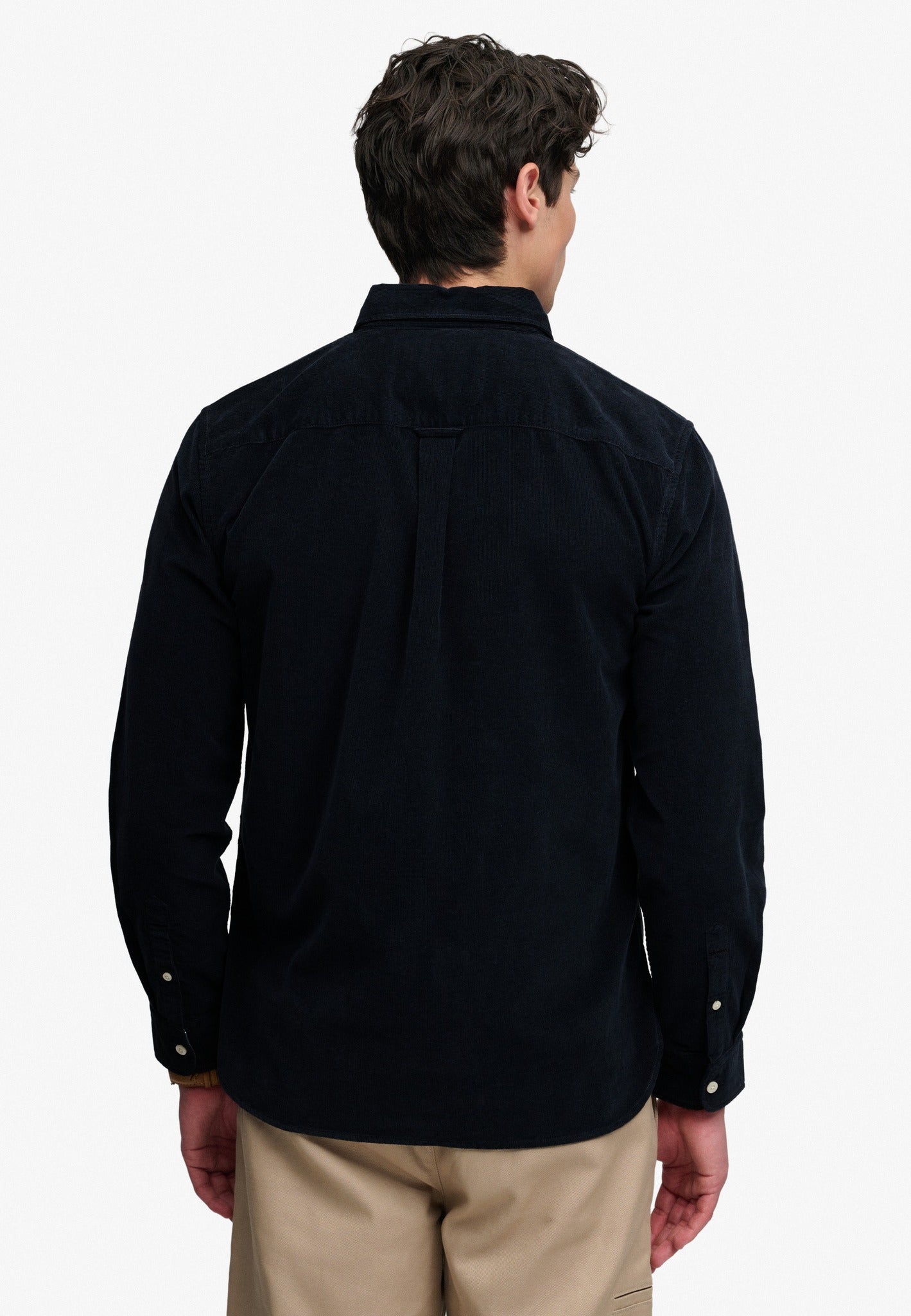 Superdry Classic Needle Cord Shirt in Rich Navy back view on model