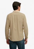 Superdry Classic Needle Cord Shirt in Stone Wash Taupe Brown back model view