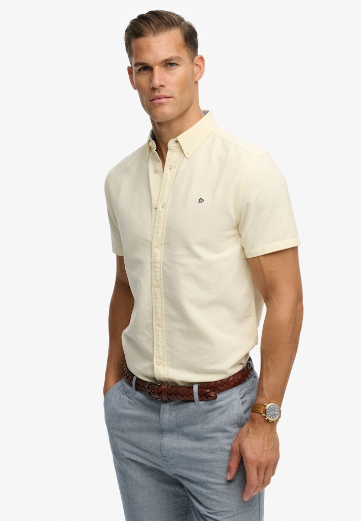 SUPERDRY Preppy Oxford S/s Shirt Pastel Yellow Chambray short sleeve front view