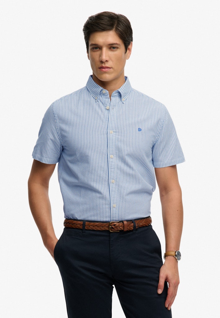SUPERDRY Preppy Oxford Short Sleeve Shirt-Sky Blue Stripe Sky Blue Stripe front view