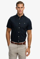 SUPERDRY Preppy Oxford Short Sleeve Shirt-Eclipse Navy ECLIPSE NAVY model front view