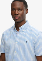 Superdry Preppy Oxford Short Sleeve Shirt in Broker Blue Stripe half model view