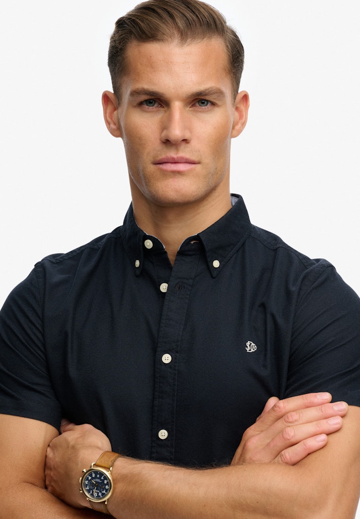 SUPERDRY Preppy Oxford Short Sleeve Shirt-Eclipse Navy ECLIPSE NAVY back view