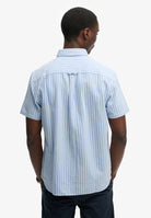 Superdry Preppy Oxford Short Sleeve Shirt in Broker Blue Stripe back model view
