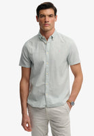 SUPERDRY Classic Seersucker Short Sleeve Shirt-Cream/green Cream/Green front view
