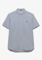SUPERDRY Classic Seersucker short sleeve shirt-Cream/blue Cream/Blue flat front view