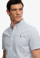 SUPERDRY Classic Seersucker short sleeve shirt-Cream/blue Cream/Blue side view
