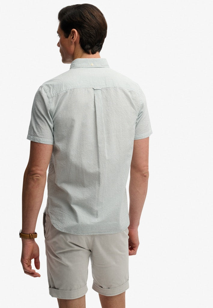 SUPERDRY Classic Seersucker Short Sleeve Shirt-Cream/green Cream/Green back view