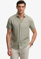 SUPERDRY Riviera Short Sleeve Linen Shirt-Bay Green Bay Green front view