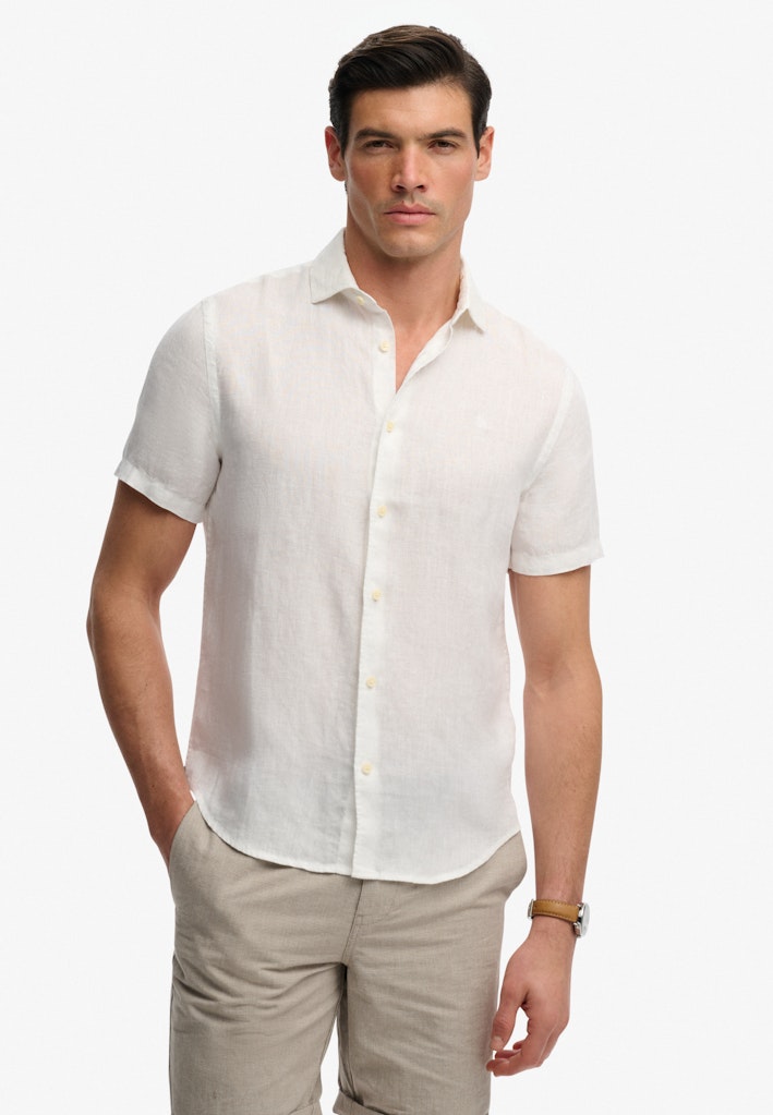 SUPERDRY Riviera S/s Linen Shirt optic short sleeve front view model