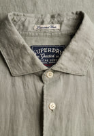 SUPERDRY Riviera Short Sleeve Linen Shirt-Bay Green Bay Green detail view