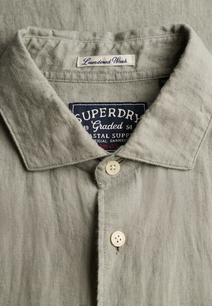 SUPERDRY Riviera Short Sleeve Linen Shirt-Bay Green Bay Green detail view