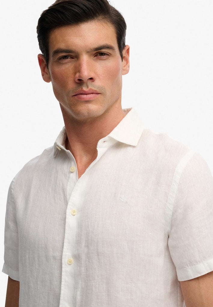 SUPERDRY Riviera S/s Linen Shirt-Optic optic short sleeve front close-up detail