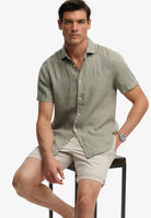 SUPERDRY Riviera Short Sleeve Linen Shirt-Bay Green Bay Green side view