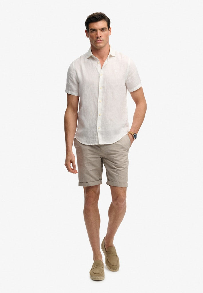 SUPERDRY Riviera S/s Linen Shirt-Optic optic model front view