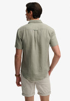 SUPERDRY Riviera Short Sleeve Linen Shirt-Bay Green Bay Green flat front view