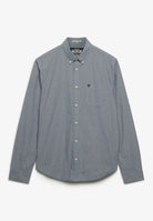 Front view of Superdry Preppy Poplin Long Sleeve Shirt in Navy Micro Houndstooth