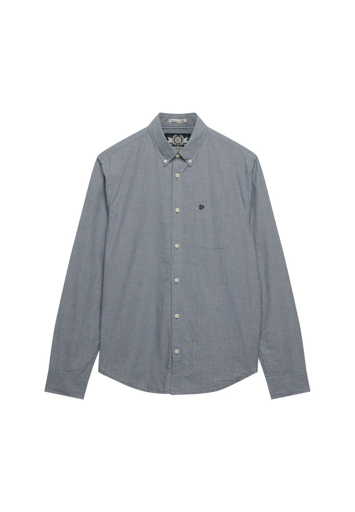 Angled view of Superdry Preppy Poplin Long Sleeve Shirt in Navy Micro Houndstooth