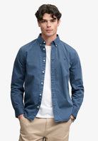 Superdry Garment Dyed Long Sleeve Shirt in Tumbled Slate Blue front model view