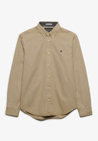 Superdry Garment Dyed Long Sleeve Shirt in Tumbled Tan front view