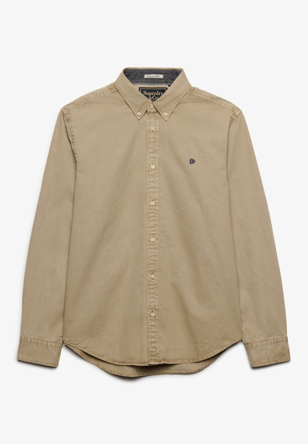 Superdry Garment Dyed Long Sleeve Shirt in Tumbled Tan front view