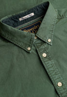 Superdry Garment Dyed Long Sleeve Shirt in Tumbled Green collar detail