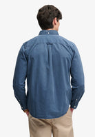 Superdry Garment Dyed Long Sleeve Shirt in Tumbled Slate Blue back model view